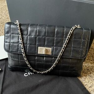 Chanel Mademoiselle Black Lambskin Leather Quilted Chocolate Bar Small Bag